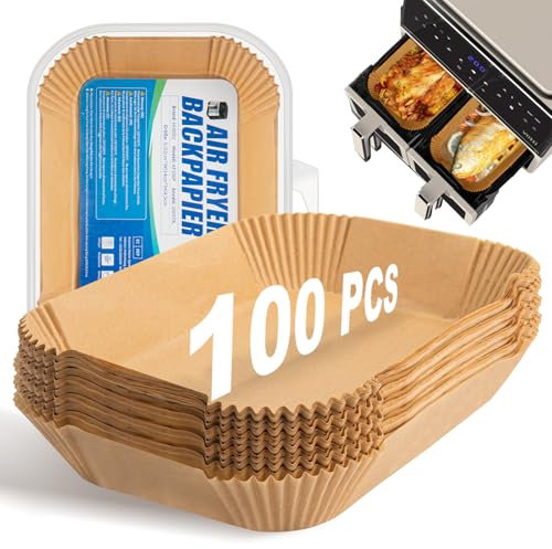 100 Pezzi 22x14cm Fogli Carta Forno Rettangolare per Friggitrice ad Aria Doppio Cestello, Teglia Air Fryer Accessori Compatibile con Ninja Dual Zone Double Stack e Altri Doppio Zona Airfryer