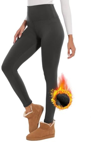 Joligiao Leggins Termicos Mujer Invierno Pantalones con Forro Polar Cintura Alta Leggings Cálidos Elástico Mallas Leggings Mujer Calientes Elásticos Yoga Correr Fitness Gris Oscuro L-XL
