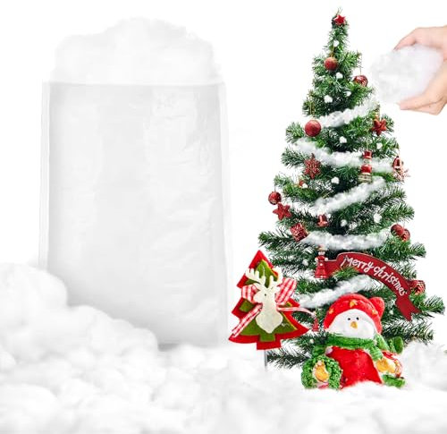 Kunstschnee Deko Weihnachten Dekoschnee, Faser Flauschig Schneewatte Deko Schnee Innen Künstlicher Schnee, Watte Deko Weihnachten Schnee Deko für Weihnachtsdekoration Weihnachtsbaum Deko, Weiß (160g)