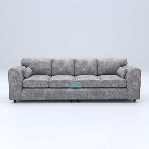 Gamzo Outlet New Modern Luxurious Large 4 Seater Full Back Sofa Alaska Fabric Couch Seat Lounge Corner Settee Footstool Living Room Guest room Furniture for Home Furnishing (Light Grey, 4 Seater)