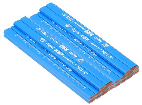 PATIKIL Lápices de Carpintero, 24 Unidades, Lápices de Construcción Duros Planos Octogonales, Lápiz Industrial, Lápiz de Madera con Escala E Tinta Roja para Marcar Madera y Concreto, Azul