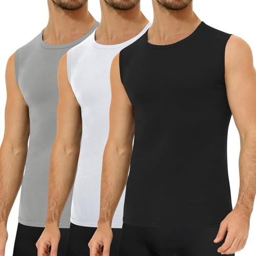 Falechay Pack de 3 Camiseta de Tirantes para Hombre 100% Algodón Camisetas sin Manga Hombre Negro-Blanco-Gris M