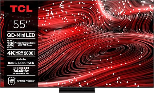 TCL 55C89K Téléviseur QD‑Mini LED 55”, 4K HDR Premium 2600, ZeroBorder™, Smart TV sous Google TV (Dolby Vision IQ & Atmos, Panneau CrystGlow WHVA, Audio by Bang & Olufsen, 144Hz Motion Clarity Pro, Ga