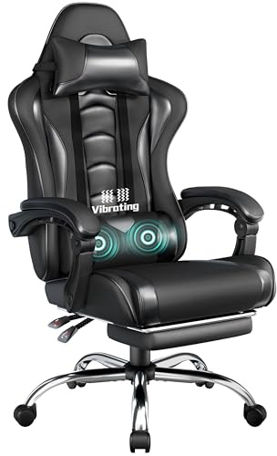Yaheetech Silla de Oficina Silla Gaming con Reposapies Silla Ergonómica con Ruedas Silla Ordenador Ajustable Silla con Soporte Lumbar Capacidad MAX 150 KG Negro