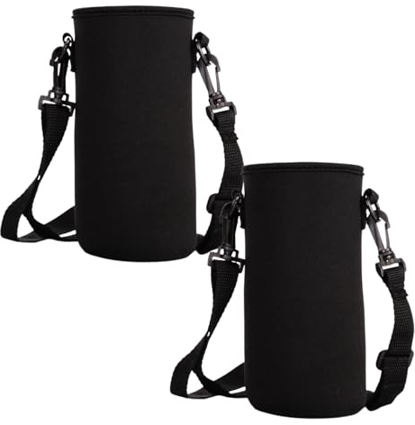 Ziyonix 2 stycken vattenflaskskydd, 8 × 18 cm 750 ml termisk flaskhållare skållningsskydd fodral med justerbar axelrem för sport vandring camping resor (svart)