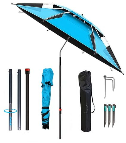 Sonnenschirm Strand Ø 160cm mit Bodenhülse,360° Schwenk Faltbar Strandschirm,Strandschirm mit Winddichtem Einsatz und Tragetasche,Sonnenschutz uv 50 mit Erdspieß,für Balkon,Garten,Terrasse,Strand