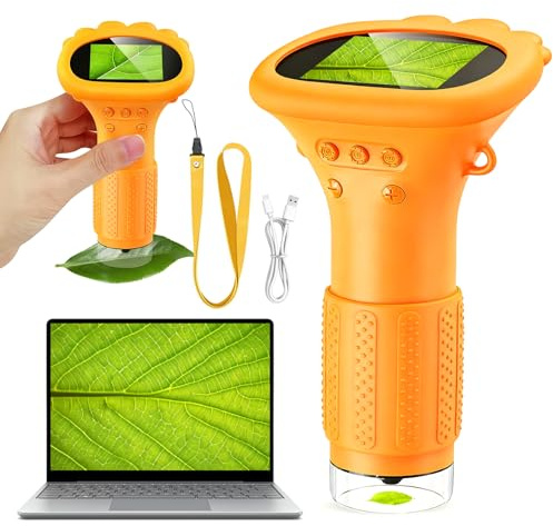 ZQEJEFD Microscopio Digital para Niños, 1000X Mini Microscopio Portátil con Pantalla IPS de 2,0 y 8 Luces LED, microscopio de Mano USB Type-C Compatible con PC, Juguete Científico Educativo Desde 3+