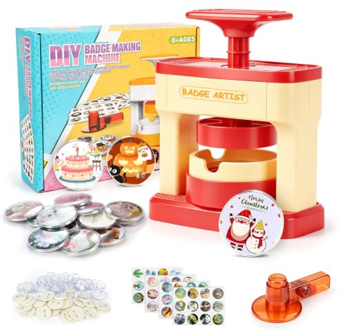 Red Badge Maker, 55mm(2.16 inch) Badge Making Kits Machine for Parents | DIY Creative Handcraft Set | 48pcs Parts, Pictures Pin Badge Maker for Adults Craft, Events Planners Personalised Gifts