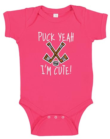 The Shirt Den Puck Yeah I'm Cute Hockey Baby Bodysuit One Piece NB Cyber Pink