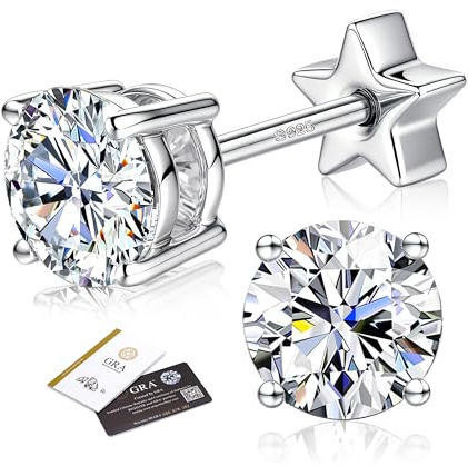 Boucles d’Oreilles Femme Homme en Moissanite, Puces d’Oreilles Argent Sterling 925 Hypoallergéniques, Couleur D VVS1 Éclat Semblable au Diamant, Placage Or 14K ou Or Blanc, Petites Puces à Dos Plat
