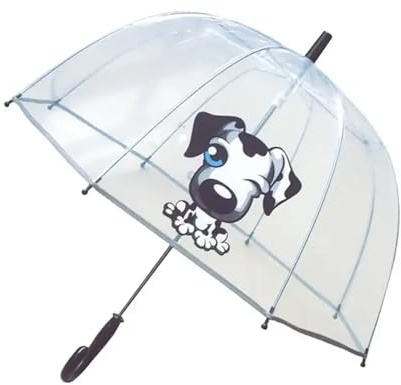 SMATI Ombrello trasparente lungo per bambini - il primo ombrello riflettente per la sicurezza del tuo bambino. (Cane Nero)