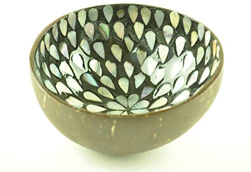 tazón de coco hecho a mano decorativo tazón de fuente de madera redonda lacado e incrustaciones con conchas de mar frutas dulces cuencos negro marrón H016