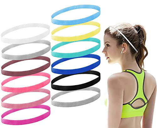 12 Stück Dünne, Antirutsch Elastische Haarbänder - Rutschfeste Stirnbänder für Damen