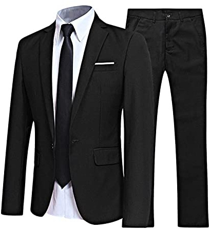 Kaerm Mens 2 Piece Suit Tuxedo Slim Fit Solid Blazer Jacket and Pants Set for Business Wedding Party Black M