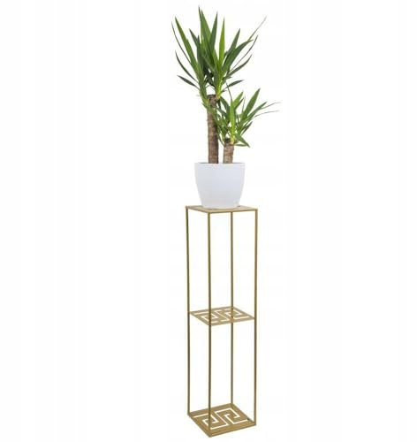 HowHomely Växtpall metallpall växter 100 cm tre nivåer – blompall metall vackra ornament – blompelare växtpall hög – blompelare gyllene