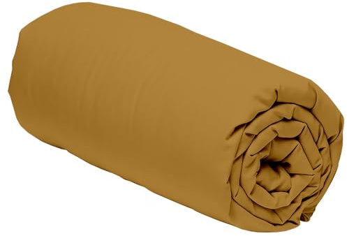 Duquennoy & Lepers 1867 Linge de lit Spannbettlaken, 180 x 200 cm für Doppelbett, hohe Spannhöhe von 30 cm, ideal für dicke Matratzen, aus Baumwoll-Perkal, 80 Fäden, hochwertig, einfarbig, senfgelb