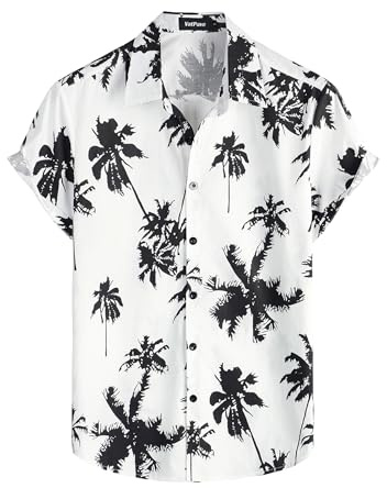 VATPAVE Herren Baumwolle Hawaii Hemd männer Blumen Freizeit Kurzarmhemd Sommerhemd Regular Fit 3X-Large Weiß Kokosbaum