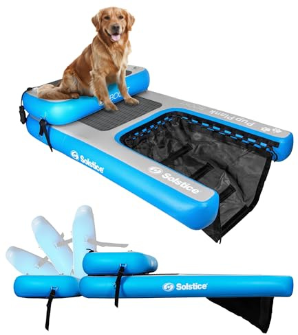 SOLSTICE Inflatable Pup Plank, Dog Water Ramp for Boats & Docks, Boost Step, 220 lb Capacity - Floating Platform for Pets for Lake, River, Beach & Swimming Pool, Includes Pump, Patent-Protected Design