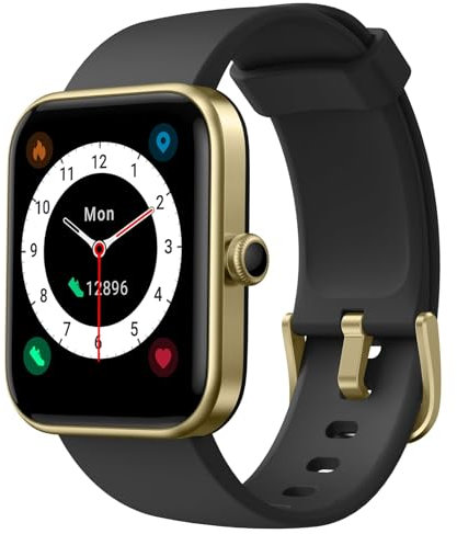 Vowtop Aktivitätstracker Alexa integriert, 1,69'' DIY-Zifferblatt, Blutsauerstoff, Herzfrequenz, Schlaf, Fitness-Tracker, Benachrichtigungen, Wetter, 14 Sportmodi.Schwarz & Gold