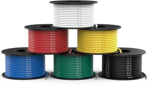 NAOEVO 18 Gauge Wire 180ft, 18 AWG Wire 6 Colors 30ft Each Spool, Flexible Silicone Tinned Copper Electrical Cable, Wiring kit for Breadboard/Automotive/DIY/Battery, 200℃