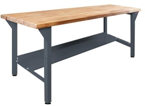 Steinbock Werkbank mit Ablageboden | 500 kg Tragkraft | HxBxT 85 x 150 x 75 cm | Anthrazitgrau | 5 cm Starke Massivholz-Arbeitsplatte | stabiles Stahlgestell | Made in EU | Profi-Werktisch