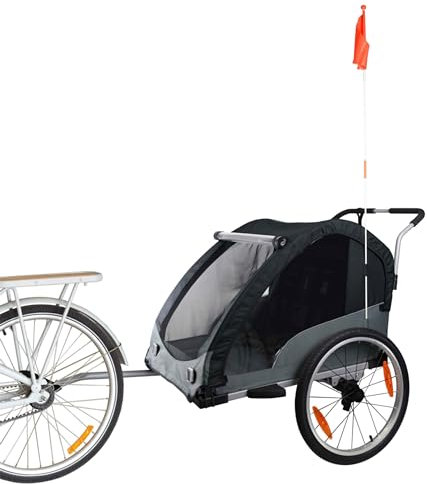 Bike Original - Remorque de Vélo Convertible en Poussette Enfant en Aluminium - Jusqu'à 2 Enfants - Pliable, Capote Toutes Saisons, Frein à Main et Position Parking, suspensions