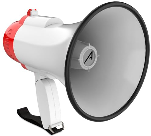 Audibax Denton 10 - Mégaphone à Main Ergonomique de 10 W - Lecture MP3 - Enregistrement Vocal - Batterie Rechargeable - Fusion sirène