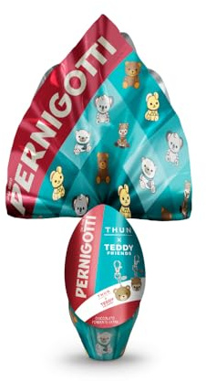 Pernigotti Uovo di Pasqua 2026 Thun x Teddy Friends al Cioccolato Fondente Extra, Senza Glutine, con Sorpresa Portachiavi Collezionabile, 240 g