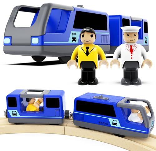 LiRiQi Tren eléctrico de Juguete, Tren de Locomotora de acción con Pilas, Coche de Juguetes Educativo para niños pequeños, Potente Juego de Tren de Motor Compatible con Thomas, Brio