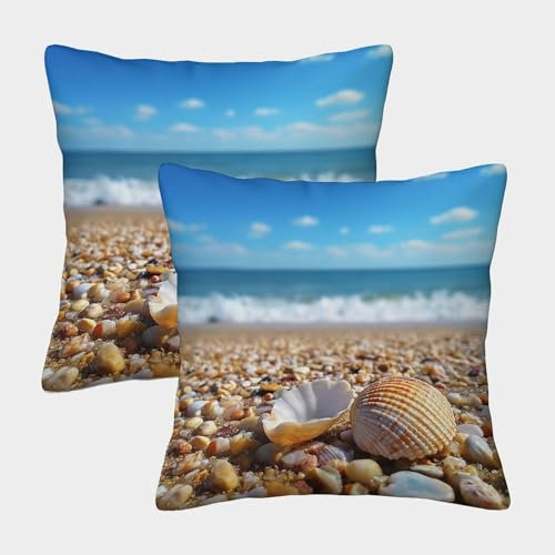 KWFYBEHZ Dekokissenbezug 2er-Pack 40x40cm Kissenbezug Strand Sofakissenbezug Schönes Dekokissen Meer Shells Pebbles Kissen Quadratisch Sofakissen Outdoorkissen Dekokissen