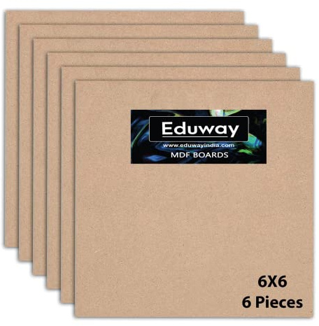 Eduway Tablero de MDF A2 para manualidades, 15 x 15 cm, 4 mm de grosor, paquete de 6 unidades, cartón de pino de alta calidad para artistas, estudiantes de arte y manualidades, corte duro en tamaños
