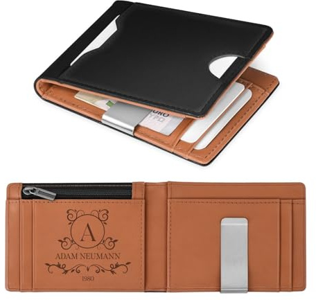 Maverton Slim Wallet mit Münzfach für 9 Karte - Geldbörse Herren aus echtem Rindsleder - Geschenke für Männer - personalisierte Geschenke für ihn - schwarz-braun