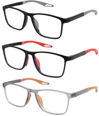 Fllyvly Set di 3 occhiali da lettura, occhiali da lettura flessibili e leggeri che bloccano la luce blu, montatura in plastica confortevole per donne e uomini, per uso quotidiano e in ufficio