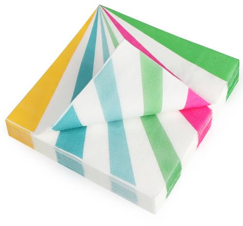 PARTY GO Servetter födelsedag 33 x 33 cm 40 stycken, servetter färgglada cirkustema engångs pappersservetter för dekoration födelsedag, fester, karneval, barnfest bordsdekoration ränder
