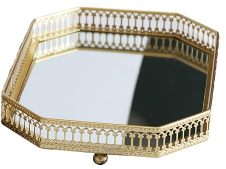 Plateau à Golden Mbiyhggta, Plateaux de Miroir pour la Tablette en Verre de Table de Table muqueuse pour Le Plateau de Saisie de Chambre Cette Tablette Miroir en matériaux de Haute qualité a Une Con