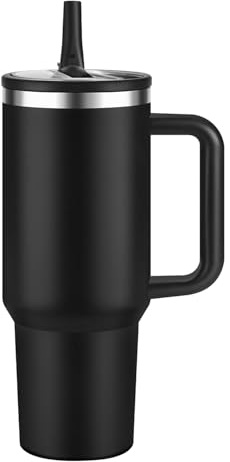 FOLAI Thermobecher Auslaufsicher,40oz Edelstahl Kaffeebecher to go isoliert mit Strohhalm,Reisebecher 100% Leckschutz, Doppelwandiger Heiße Kalte Getränke Trinkbecher,Trinkflasche bpa frei(Schwarz)