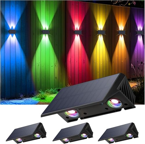 IIRARA Lampada Solare da Esterno di 4 Pezzi Alto e Basso Luci Solari Esterno Energia Bianco RGB Illuminazione per Esterni 100LM Applique da Solare IP67 per Muro Vialetto Giardino