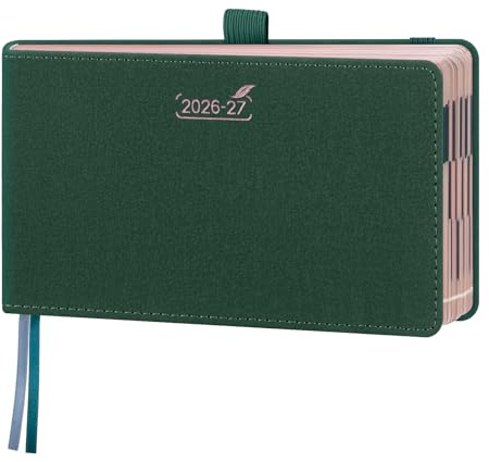 BEZEND Agenda Escolar 2026 2027 Semana Vista Pequeña, 18 Meses de Jul.26 a Dic.27, Agenda Semanal de Bolsillo 16,7 x 9,4 cm, Formato Horizontal, Borde de Oro Rosa, Tapa Dura Cuero PU, Verde Navideño