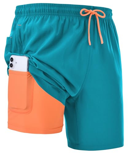 Zoofly Mens Swimming Shorts 2 in 1 Board Shorts for Men Lightweight Zip Pockets Sports Shorts with Compression Lining