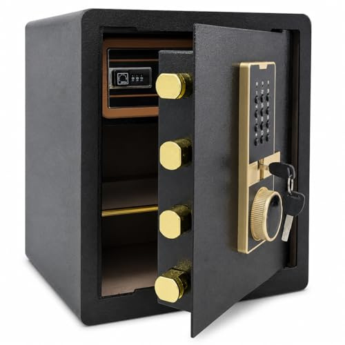 Safe Box, 45cm Tall 39L 3-Layer Home Office Safe with Built-in Safe Compartment, Security Cabinet Safe for Money Cash Valuables, Digital Electronic Keypad, Dual Alarm System, Removable Shelf