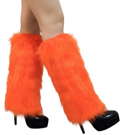 OhMill Orange Leg Warmers Orange Boots for Women Faux Fur Leg Warmers Y2k Fuzzy Boot Covers Costume Fluffy Boots