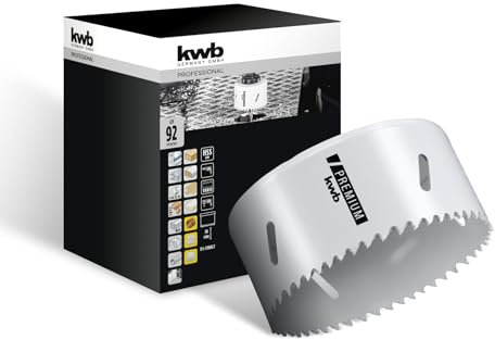 kwb HSS Bi-Metall-Lochsäge Ø 92 mm, 8% kobaltlegiert mit progressiver Vario-Zahnung und hoher Präzision für den vielseitigen Einsatz