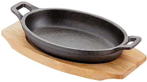 Judge Sizzle & Serve Medium Gratin Dish, Cast Iron Skillet with Wooden Serving Stand, Induction Ready 16cm X 11cm