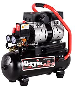 CEVIK PRO - CA-PRO12SILENT - Compresor de Aire Silencioso - 62 dB - Capacidad de 12 L - Motor de 1HP - Presión Máx 8 Bar - Caudal de 115 l/min - Sin Aceite - Sin Mantenimiento - Compacto y Portátil