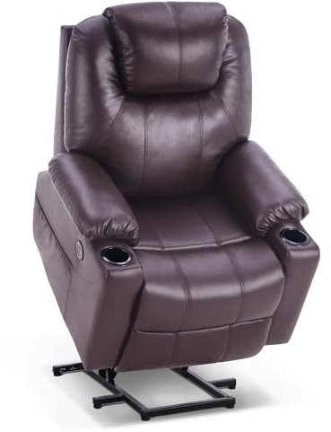 M MCombo Fauteuil Relax avec Aide à la levée électrique, Fauteuil Relax avec Fonction Inclinaison jusqu'à 140°, Massage et Chauffage, avec Port USB, 7040 (Marron-Similicuir)