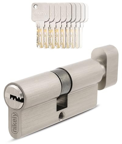 GERCAR 1 cylindre à bouton 45/45 - 1 cylindre de serrure avec bouton et 5 clés - 90 mm - Serrure à cylindre 1 cylindre - Longueur : 90 mm, A : 45 B : 45 - En laiton massif mat