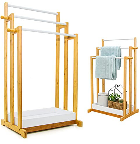 DuneDesign Porte Serviette en Bambou Durable - 45x35x84 Sèche Serviettes sur Pied Salle de Bain