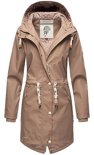 Navahoo Damen Übergangsjacke Regenmantel wasserdicht lang mit Kapuze Tropical Stormoo Taupe Gr. S