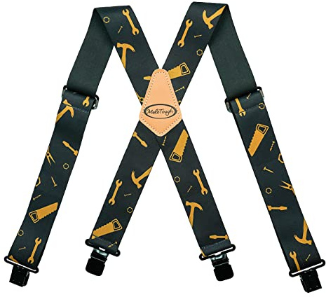 MELOTOUGH Men's Suspenders Fully Elastic 2 inch Wide X back Heavy Duty Work Suspenders (Black Hand Tools)