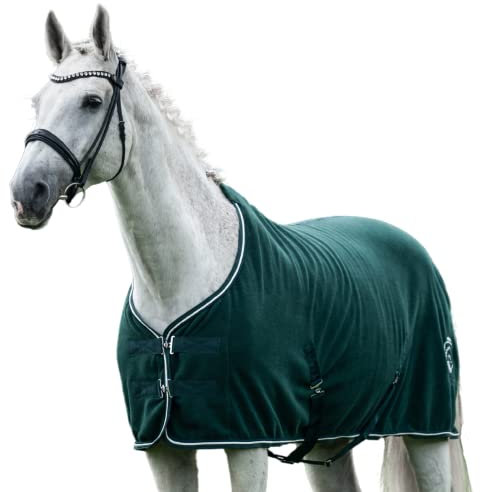 EQUILYX® Abschwitzdecke Pferd mit Kreuzgurten [perfekte Passform] Fleecedecke Stalldecke Transportdecke wärmend feuchtigkeitsabsorbierend atmungsaktiv (Opalgrün, 135cm)